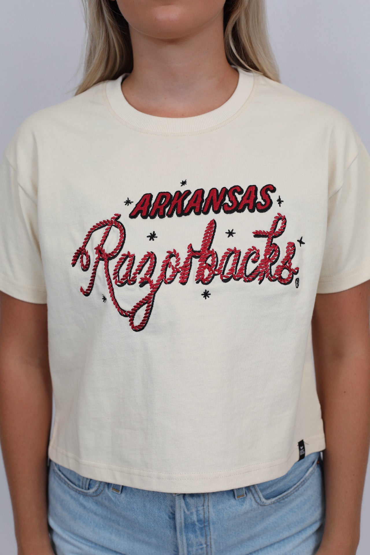Cropped Embroidered Arkansas Tee