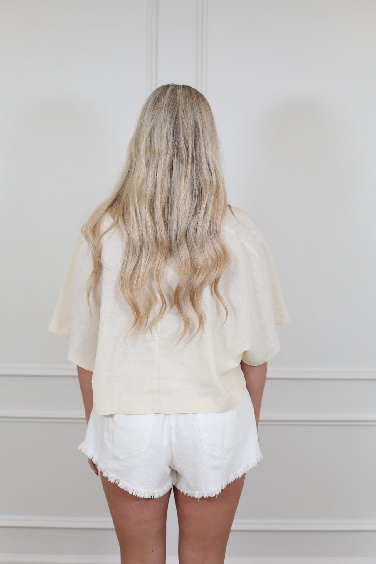 White drawstring shorts