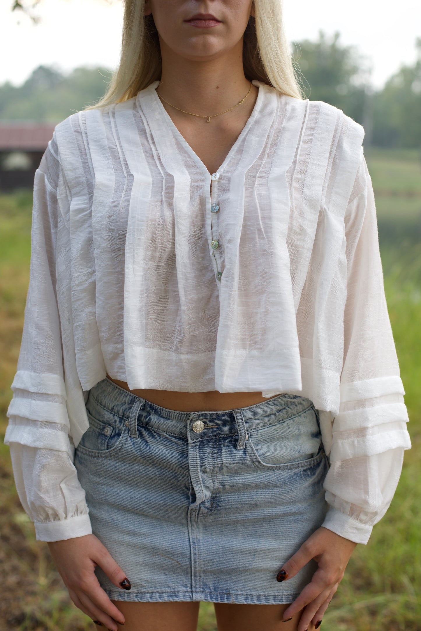 Pleated Button-Up Top