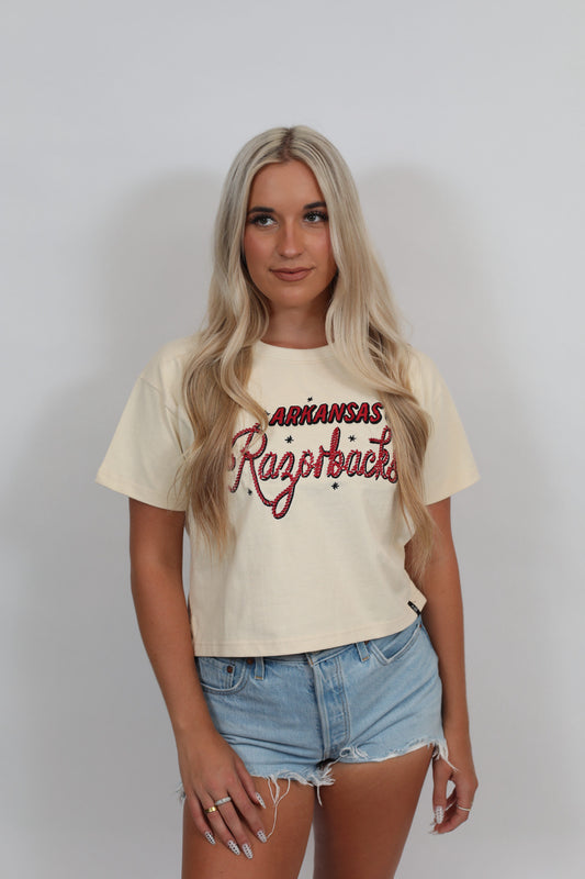 Cropped Embroidered Arkansas Tee