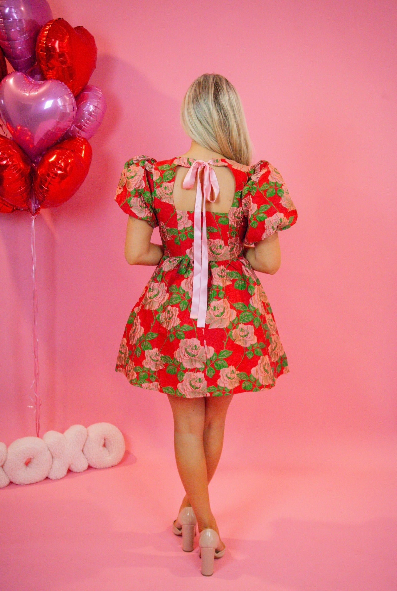 Floral Tie Back Balloon Sleeve Dress